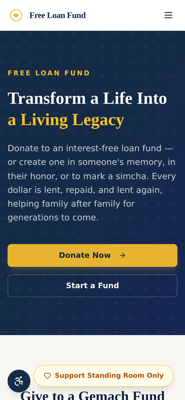 Free Loan Fund homepage on a phone
