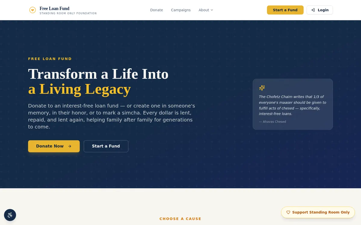 Free Loan Fund homepage on a desktop screen