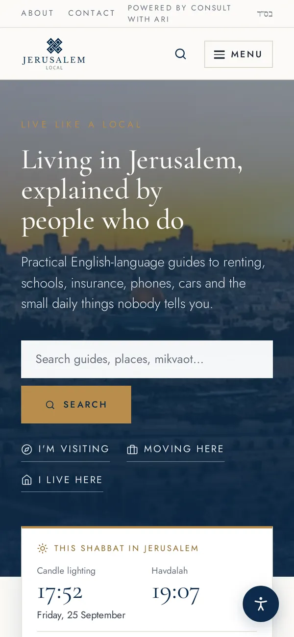 Jerusalem Local homepage, an English guide to living in Jerusalem on a phone