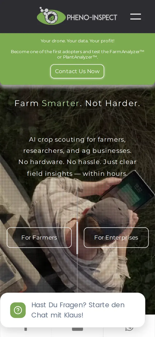 Pheno-Inspect homepage on a phone